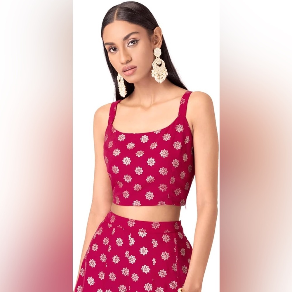 💕 Indya Women's Pink Feminine Regular Fit Crop Top Boho Blouse  Size Small 💕